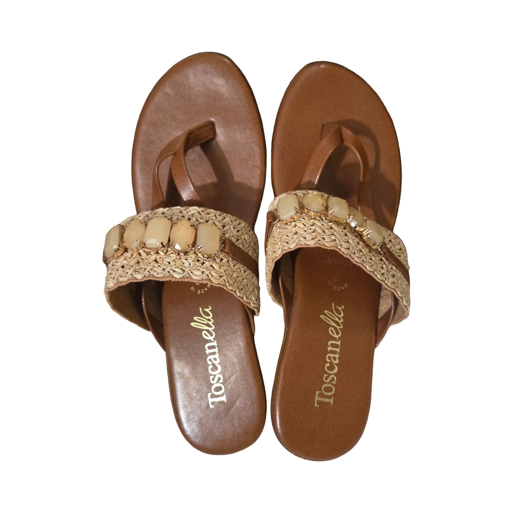 Toscanella Sandals Beaded Beach Resort wear Travel Cruise Beaded Crochet size 8 - Picture 1 of 6